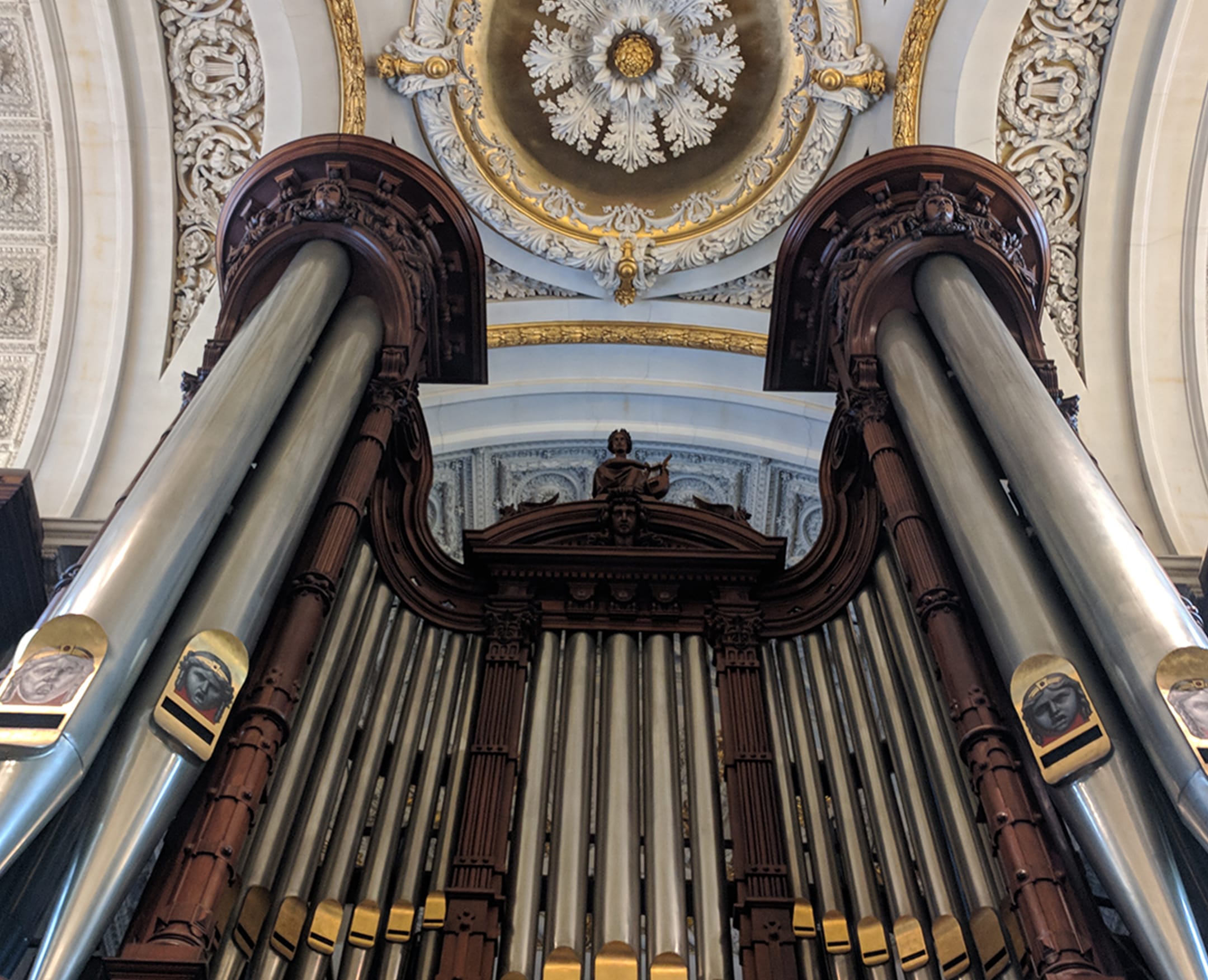 The organ and ceiling of the Methuen Memorial Music Hall
