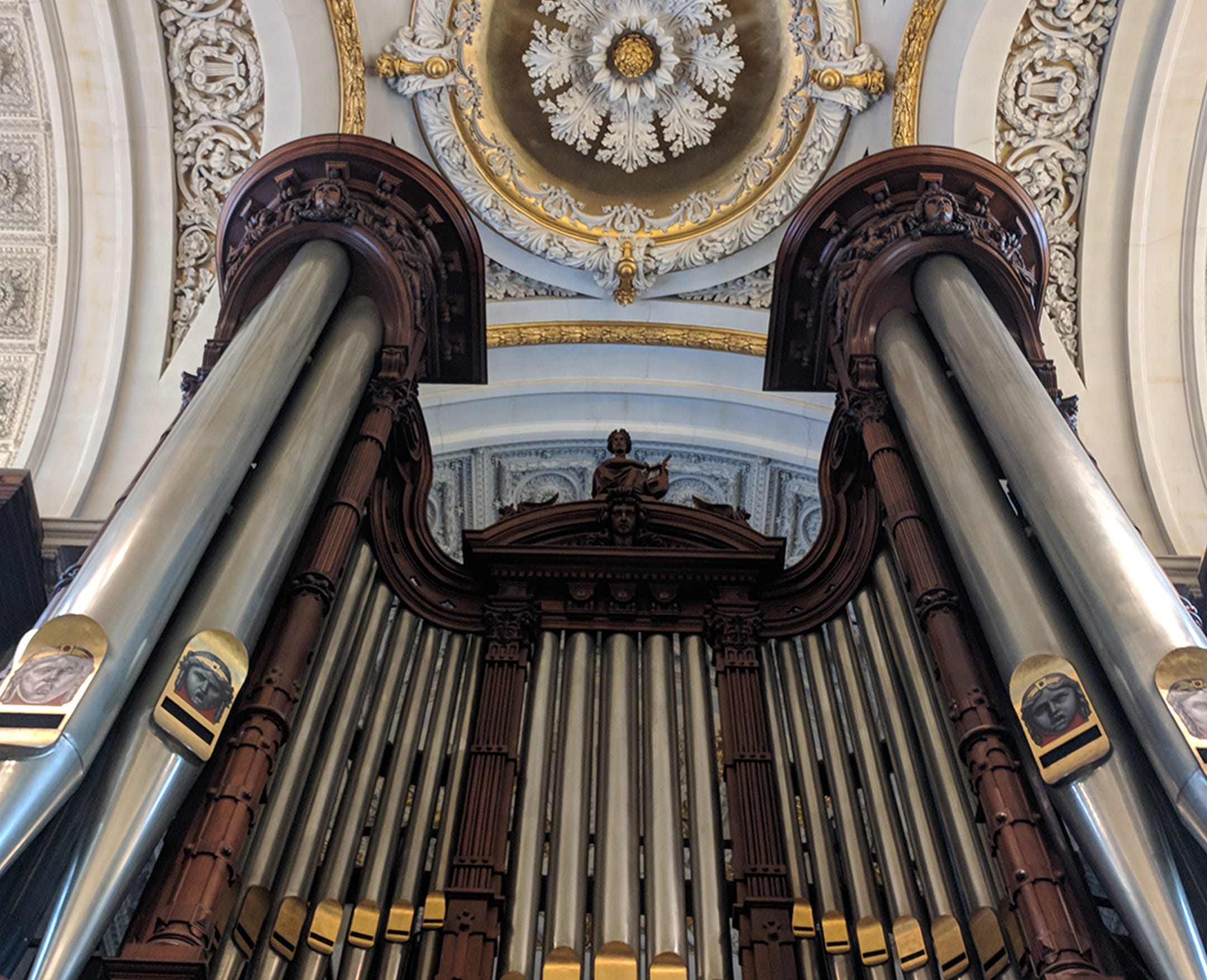 The organ and ceiling of the Methuen Memorial Music Hall